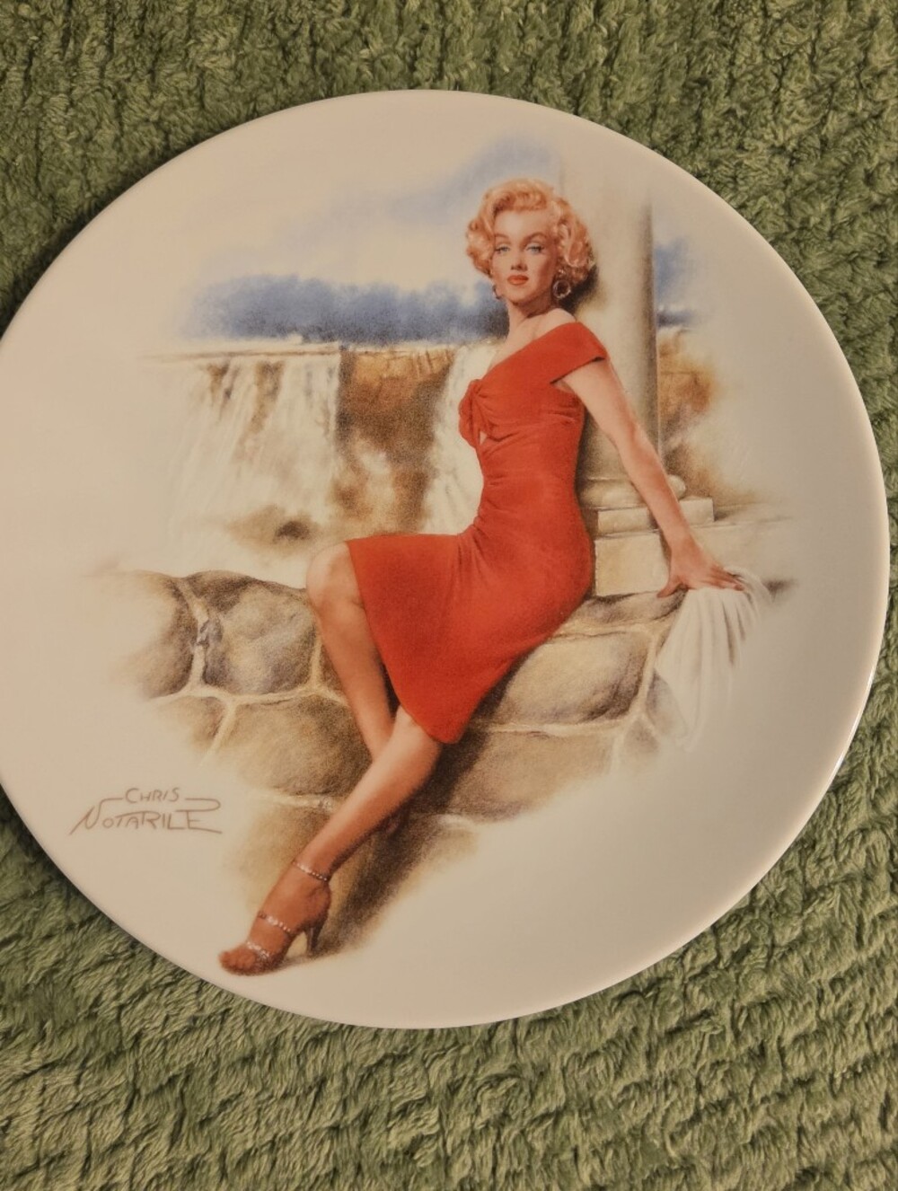 Vintage Pinup Plate Featuring Woman in Red Dress